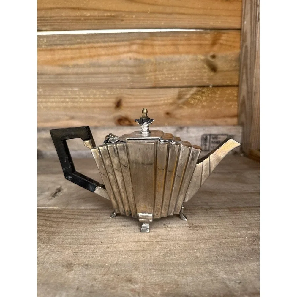 Antique Art Deco Stylish Silverplate‎ Teapot with Ebony Handle